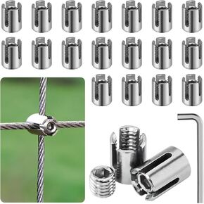 20PCS Cross Cable Clamps, T316 Stainless Steel Cross Clamps for 1/8" Wire Rope or Rod Fittings, No Drilling Required Clips for Wire Trellis Kits, Espalier Cable Trellis System (Invisible)