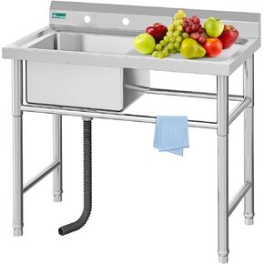 YITAHOME NSF Utility Sink Free Standing Single Bowl Kitchen Sink Commercial Sink with Drainboard Stainless Steel Sink with Legs for Restaurants Laundry Room Farmhouse Bowl Size 12.2" x 12.2" x 12.9"