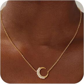 CHESKY Gold Pendant Necklace for Women, 14K Gold Plated Cubic Zirconia Dainty Sun and Moon Necklace Cute Minimalist Diamond Gemstone Turquoise Chain Choker Sunflower Necklace Jewelry Gifts for Women