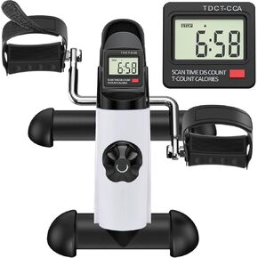 Under Desk Bike Pedal Exerciser, Portable Mini Exercise Bike with LCD Display for Home/Office, Desk Cycle for Leg/Arm with Handle, Leg Exerciser While Sitting for Seniors