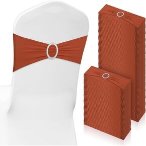 CHENGU 150 Pieces Spandex Stretch Chair Sashes Bows Elastic Chair Cover Bands Ties with Buckle Slider for Wedding Party Reception Events Universal Ceremony Banquet Decorations (Blue)