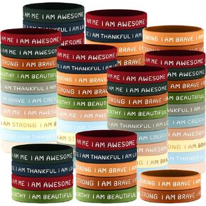 HyDren 48 Pieces Inspirational Wristbands Motivational Silicone Bracelets Bulk Positive Affirmation Rubber Bracelets Gift for Students Teachers School Prizes, 2.56 Inch