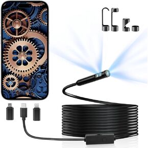 [Dual-Lens] Endoscope Camera with Light,1920P HD Endoscope with 8+1 Adjustable LED Lights,Borescope with 16.4ft Semi-Rigid Snake Camera,IP67 Waterproof Inspection Camera for iPhone, iPad