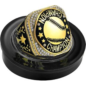 Highergo Championship Rings with Display Stand and Neck Chain Size 11 Football Soccer Basketball Volleyball Champion Rings Trophy Rings Sport Award Gift for Winner Tournament Award Gift