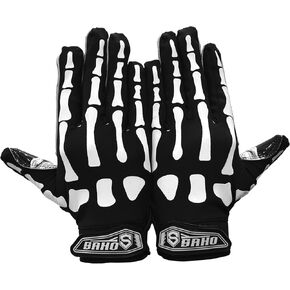 Skull Football Gloves - Tacky Grip Skin Tight Enhanced Performance Football Gloves - Skeleton Pro Elite Super Sticky Receiver American Football Gloves - Adult & Youth Sizes Black Color