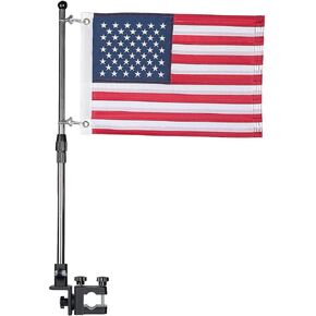 KEMIMOTO Stainless Steel Boat Flag Holder, 360° Rotating Boat Flag Pole Kit, Flag Pole Holder for 0.8''-1.35'' Round/Square Rails, for 12''x18''/8‘’x12''/4''x6'' Boat/Golf Cart Flag (2.5ft, NO Flag)