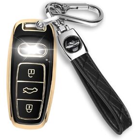 QBUC for Audi Key Fob Cover Case with Keychain,Fit for Audi A3 A6 A7 A8 Q7 Q8 E-Tron S3 S6 S7 SQ7 SQ8 RS6 RS7 A6L Smart Key