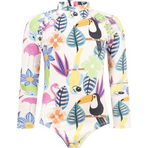 Girls Long Sleeve Swimsuit - UPF 50+ Chlorine Resistant Zip-Back Girls' One-Piece Swimwear | Size 6-12