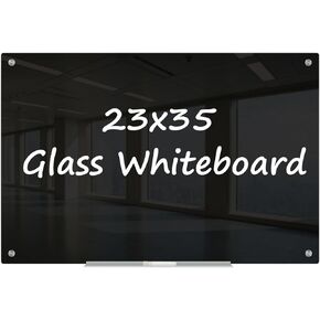 Magnetic Glass Whiteboard, Black Glass Dry Erase Board 6' x 3', Tempered Glass White Board Frameless, Home School Supplies or Home Office Decor with Magnets, Markers, Eraser, Marker Tray