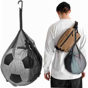 Single Mesh Ball Bag, Portable Basketball Bag with Zipper Pocket, Drawstring Football Storage Bag Backpack Ball Net with Carabiner Sport Game Ball Accessories for Soccer Volleyball Rugby