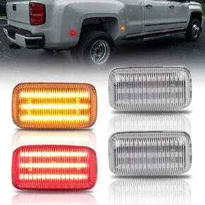 Front & Rear Fender LED Side Marker Lights for Chevy Silverado GMC Sierra 3500 2015-2020, Smoked Lens Side Bumper Marker Lamps, Silverado Amber & Red LED Side Markers Turn Signal Lights, 4 PCS
