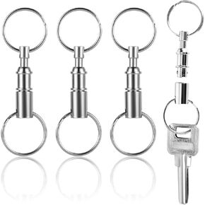 Quick Release Keychain, Premium Iron Double Pull Quick Release Key Ring Detachable Key Ring Quick Disconnect Key Ring Pull Apart Key Chain Crafts Accessories(Silver)