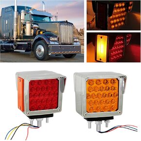 Double Face Pedestal Fender Light 52 LED Stop Turn Tail Signal Truck Trailer Lights Replacement for Peterbilt Kenworth Freightliner Trucks(2 PCS) (Front Amber+Back Amber - 2PCS)