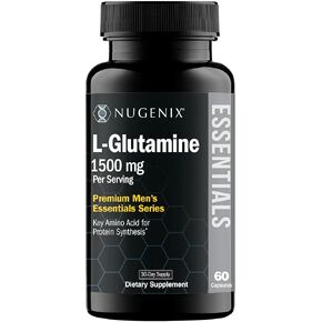 Nugenix Essentials L-Glutamine, 1500mg 100% Botanical L-Glutamine Amino Acid, Protein Synthesis, Supports Cellular Function, 60 Capsules