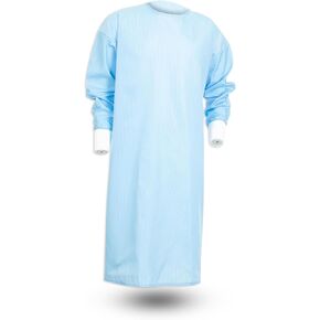 ثوب عزل AAMI المستوى 2 قابل لإعادة الاستخدام ISO4758، أربطة خلفية، مضاد للكهرباء الساكنة، طول 47 بوصة، اكتساح 58 بوصة.