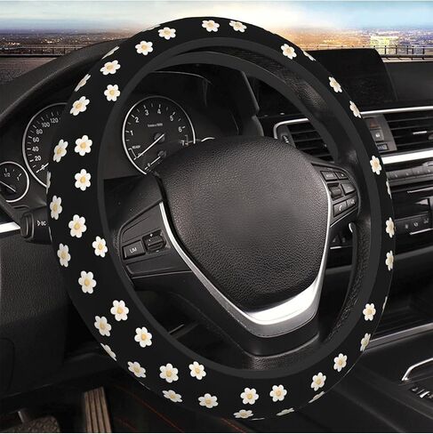 Black and Beige Curve Textures Steering Wheel Cover Neoprene Antiskid Wear-Resistant Universal 14.5-15.5 Inch, Cute Car Accessories Protector Elastic Suitable for Auto SUV Sedan Trucks for Women Men in Saudi Arabia