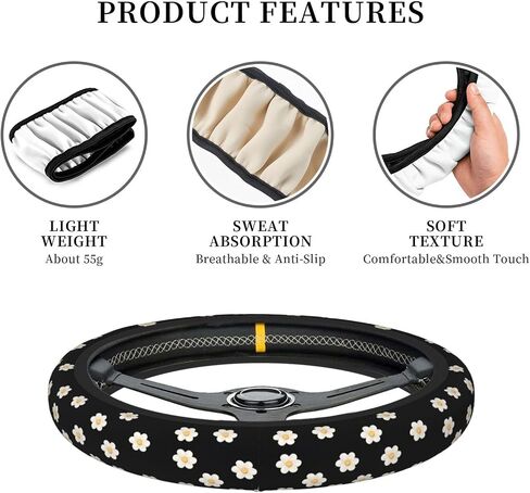 Black and Beige Curve Textures Steering Wheel Cover Neoprene Antiskid Wear-Resistant Universal 14.5-15.5 Inch, Cute Car Accessories Protector Elastic Suitable for Auto SUV Sedan Trucks for Women Men in Saudi Arabia