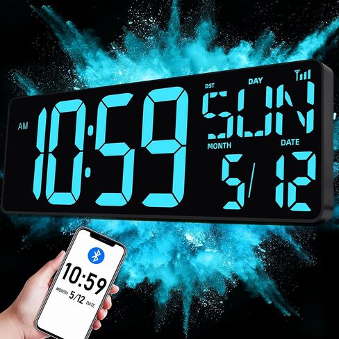 TXL 17.2" Large Digital Wall Clock Bluetooth Sync Time, LED Wall Clock with Date and Temperature, Count Up/Down Timer Clock with Remote Control, Adjustable Brightness Alarm Clock in Saudi Arabia