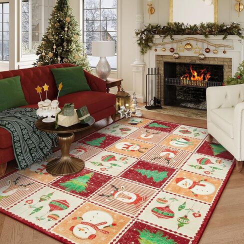 Wonnitar Christmas Washable Area Rug, 3x5 Small Area Rug Green Entryway Rugs Indoor, Cute Soft Rugs for Bedroom Christmas Tree Snowman Print Throw Rugs for Living Room Kitchen Xmas Decor in Saudi Arabia