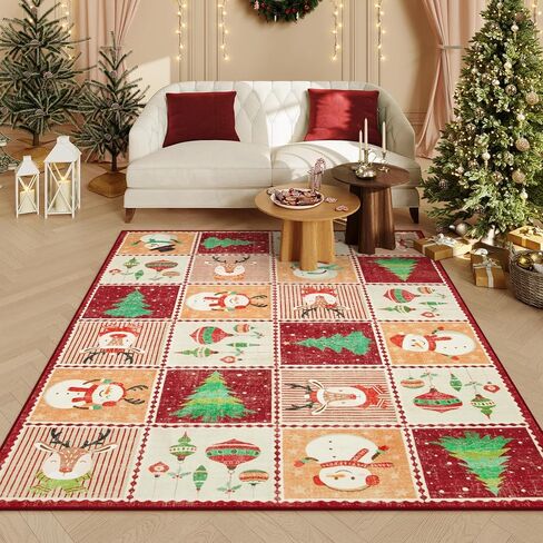 Wonnitar Christmas Washable Area Rug, 3x5 Small Area Rug Green Entryway Rugs Indoor, Cute Soft Rugs for Bedroom Christmas Tree Snowman Print Throw Rugs for Living Room Kitchen Xmas Decor in Saudi Arabia