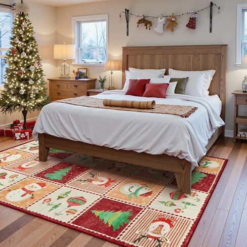 Wonnitar Christmas Washable Area Rug, 3x5 Small Area Rug Green Entryway Rugs Indoor, Cute Soft Rugs for Bedroom Christmas Tree Snowman Print Throw Rugs for Living Room Kitchen Xmas Decor in Saudi Arabia