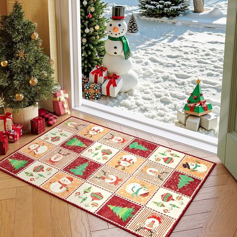 سجادة منطقة قابلة للغسل لعيد الميلاد من Wonnitar، سجادة منطقة صغيرة 3 × 5 سجاد مدخل أخضر داخلي، سجاد ناعم لطيف لغرفة النوم شجرة عيد الميلاد طباعة رجل ثلج لغرفة المعيشة ديكور عيد الميلاد المطبخ in Kuwait