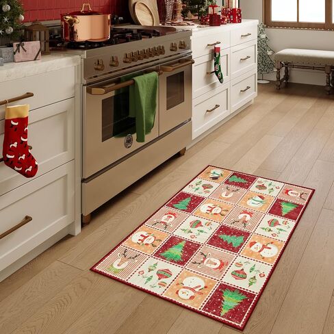 سجادة منطقة قابلة للغسل لعيد الميلاد من Wonnitar، سجادة منطقة صغيرة 3 × 5 سجاد مدخل أخضر داخلي، سجاد ناعم لطيف لغرفة النوم شجرة عيد الميلاد طباعة رجل ثلج لغرفة المعيشة ديكور عيد الميلاد المطبخ in Kuwait