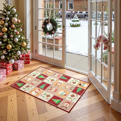 سجادة منطقة قابلة للغسل لعيد الميلاد من Wonnitar، سجادة منطقة صغيرة 3 × 5 سجاد مدخل أخضر داخلي، سجاد ناعم لطيف لغرفة النوم شجرة عيد الميلاد طباعة رجل ثلج لغرفة المعيشة ديكور عيد الميلاد المطبخ in Kuwait
