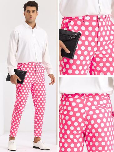 Lars Amadeus Classic Pants for Men's Polka Dots Pattern Flat Front Polka Dots Pants in Saudi Arabia