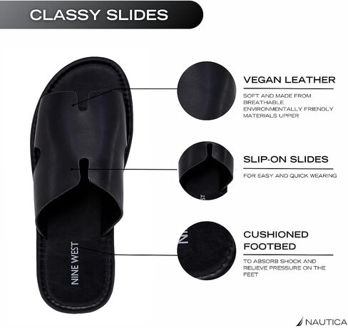 Nine West Mens Vegan Leather Slides Slipper with Easy Slip On/Off-Cushioned Footbed and Lightweight for Outdoor Indoor Beach Summer-Howden in Saudi Arabia