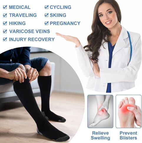 8 أزواج جوارب ضغط شتوية حرارية جوارب ضغط قطنية سميكة 15-20mmhg جوارب دعم دافئة للرجال والنساء in Saudi Arabia