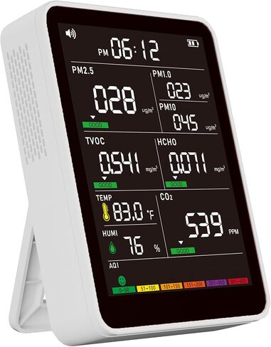 Air Quality Monitor Indoor with 9 AQI & 7 AQI Buzzer Alarm Functions, 16 in 1 Portable Real-Time Detector with PM1.0/2.5/1.0 | CO2 | TVOC | HCHO | Temp | Hum for Home Cars Plants and Pets in Saudi Arabia