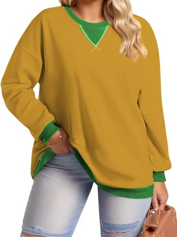 DOLNINE Plus-Size-Sweatshirts for Women Oversized Long Sleeve Tops Casual Crewneck Colorblock Pullover Tunic Shirts in Kuwait