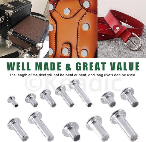 Keadic 390Pcs M4 M5 M6 Aluminum Flat Head Semi-Tubular Rivets Assortment Set, 12 Sizes Silver Tone Metal Stud Fasteners for Leather Household Automobile Industry in Kuwait