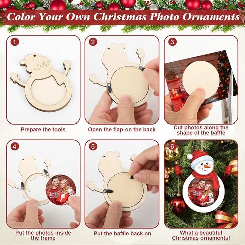 Wooden Christmas Photo Ornaments Crafts to Paint for Christmas Tree Decorations, Color Your Own Xmas Picture Frame Hanging Ornament Craft for Painting Set of 10 (Christmas Shape) in Kuwait
