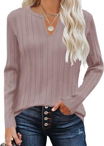 Rapbin Womens Sweaters V Neck Long Sleeve Ribbed Knit Stretchy Fit Pullover Sweater Dressy Casual Fall Tops 2024 S-XL in Saudi Arabia