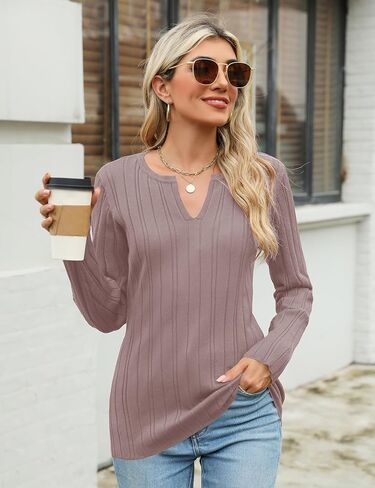 Rapbin Womens Sweaters V Neck Long Sleeve Ribbed Knit Stretchy Fit Pullover Sweater Dressy Casual Fall Tops 2024 S-XL in Saudi Arabia