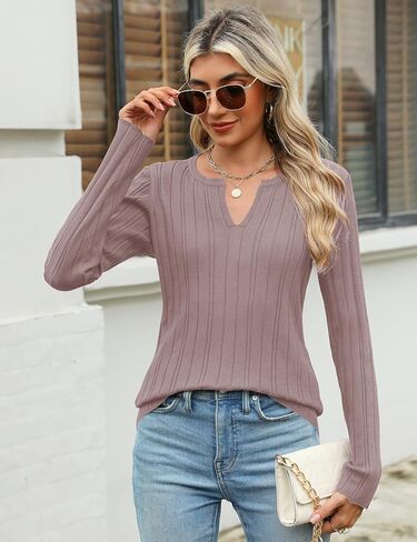 Rapbin Womens Sweaters V Neck Long Sleeve Ribbed Knit Stretchy Fit Pullover Sweater Dressy Casual Fall Tops 2024 S-XL in Saudi Arabia