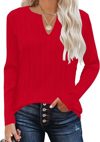 Rapbin Womens Sweaters V Neck Long Sleeve Ribbed Knit Stretchy Fit Pullover Sweater Dressy Casual Fall Tops 2024 S-XL in Saudi Arabia