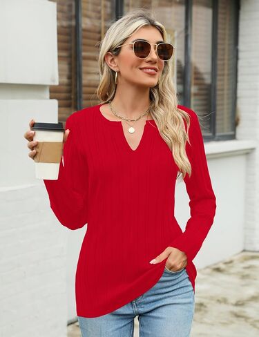 Rapbin Womens Sweaters V Neck Long Sleeve Ribbed Knit Stretchy Fit Pullover Sweater Dressy Casual Fall Tops 2024 S-XL in Saudi Arabia
