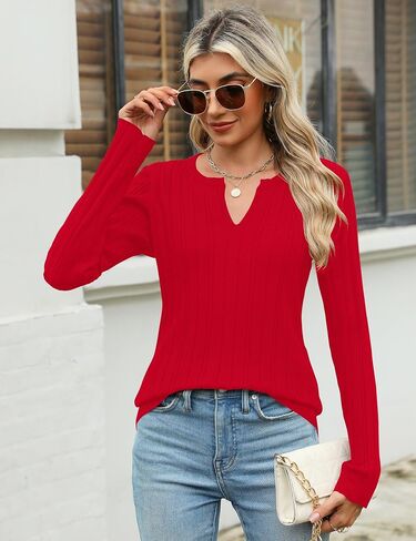 Rapbin Womens Sweaters V Neck Long Sleeve Ribbed Knit Stretchy Fit Pullover Sweater Dressy Casual Fall Tops 2024 S-XL in Saudi Arabia