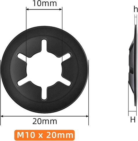 M10 Internal Tooth Star Lock Washers, Quick Speed Locking Washers, Steel Black Finish Push on Locking Washer, Speed Retaining Clips Fasteners, 50 PCS in Saudi Arabia