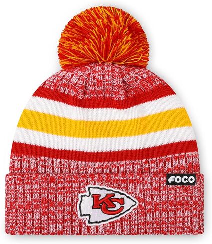 FOCO NFL Team Logo Heather Stripe Pom Beanie Hat in Saudi Arabia