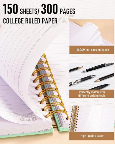 Nicpro Spiral Notebook مقاس 8.5 بوصة × 11 بوصة، مقاس A4 دفتر ملاحظات بغلاف مقوى أسود كبير للنساء والرجال، 300 صفحة 100 جرام في المتر المربع، دفتر ملاحظات محكوم بالكلية لتدوين الملاحظات المدرسية ومجلة الأعمال والكتابة اليومية in Saudi Arabia