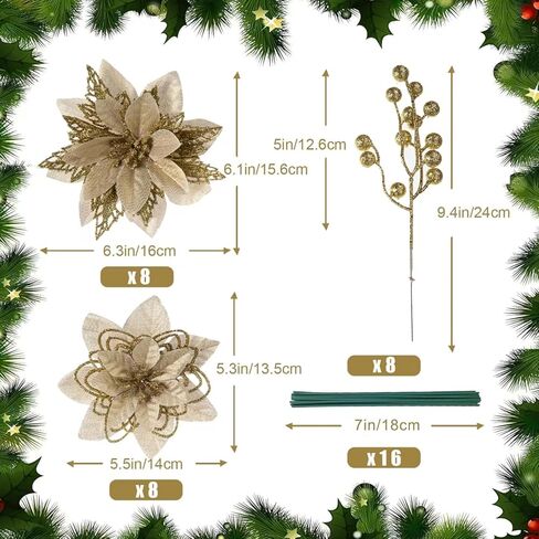 24 جهاز كمبيوتر شخصى 3 أنماط عيد الميلاد البونسيتة الزهور الحلي شجرة عيد الميلاد، 16 جهاز كمبيوتر شخصى زهور عيد الميلاد الاصطناعية و 8 حزمة يختار التوت الاصطناعي لعيد الميلاد عطلة ديكور الزفاف، الشمبانيا in Kuwait