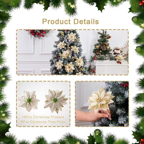 24 جهاز كمبيوتر شخصى 3 أنماط عيد الميلاد البونسيتة الزهور الحلي شجرة عيد الميلاد، 16 جهاز كمبيوتر شخصى زهور عيد الميلاد الاصطناعية و 8 حزمة يختار التوت الاصطناعي لعيد الميلاد عطلة ديكور الزفاف، الشمبانيا in Kuwait