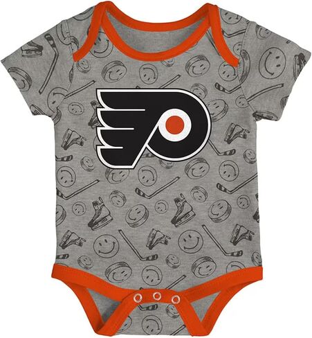 Outerstuff Philadelphia Flyers 3-Pack Full Strength Team Logo Newborn/Infant Baby Bodysuit Onesie in Saudi Arabia