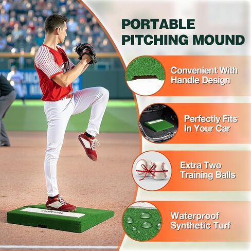 All-Weather Portable Pitching Mounds for Baseball with Antifade Turf, 2 Baseballs, 4'' Pitchers Mound with Regulation Pitching Rubber - Youth Indoor and Outdoor Pitching Trainer 30 x 30 x 4 Inch in Saudi Arabia
