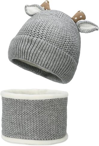 Kids Winter Hat Scarf Set for Girls Boys, Toddler Knit Beanie Hat & Neck Warmer Sets with Warm Fleece Lined in Saudi Arabia