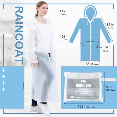 Rain Ponchos for Adults Reusable 2 Pack EVA Raincoats for Women Men 100%/20% Extra thicker with Cuff Size Adjusters in Kuwait